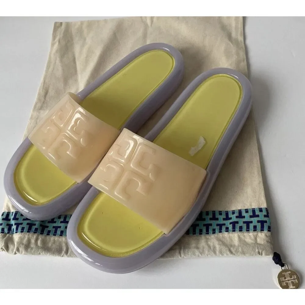 New Tory Burch Bubble Jelly Slide Sandal Peach/Citron  Women’s 10.5
